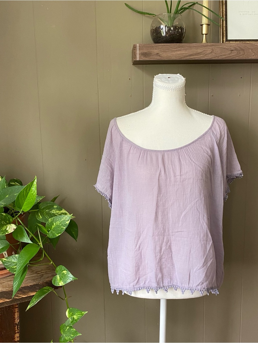 Velvet gauze cotton light purple shirt